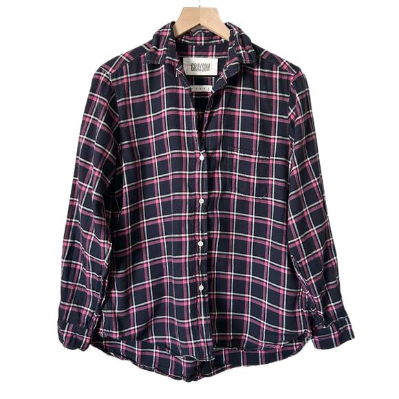 Grayson by Frank & Eileen The Hero Button Down Shirt Navy Pink Plaid Sz 2-Small - Picture 1 of 4